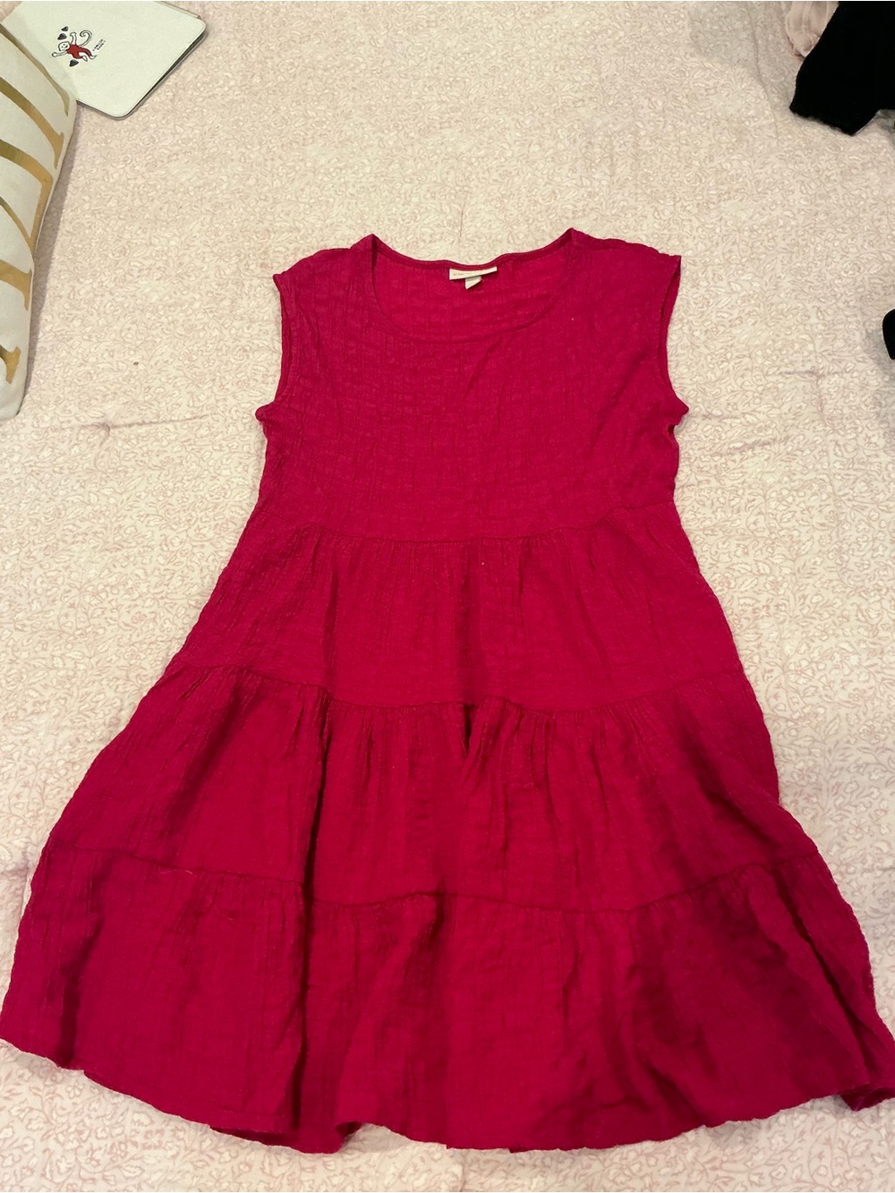 LOFT Hot Pink Tiered Cap-Sleeve Mini Dress
